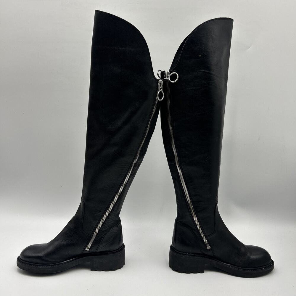 Ash SEVEN Black Leather Over the Knee Boots, Double Zippers Lug Soles, 38/7.5-8M - Picture 5 of 14